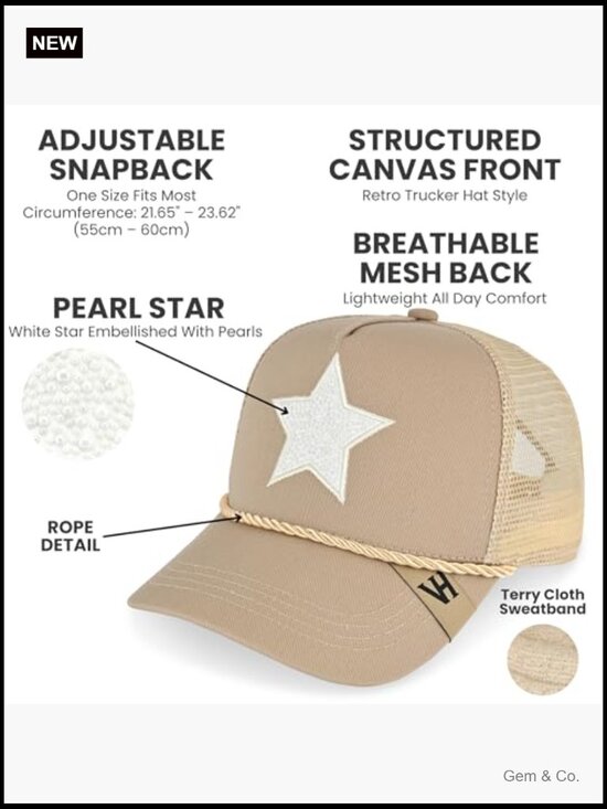 Trendy Trucker Hat with Pearl Star - Mesh Snapback Baseball Cap main image 7